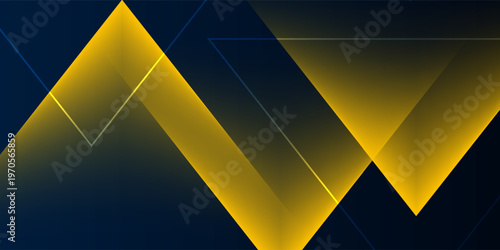 Abstract Dark Blue Background with Golden Geometric Shapes and Light Effects