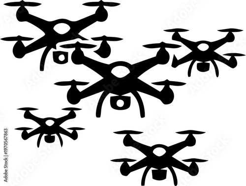 Drone swarm flight unmanned fleet network control pictogram