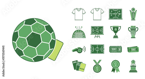 Football players compete in a vibrant stadium with various sports equipment and trophies on display