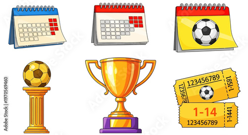 Football fans celebrate with tickets and trophy in stadium