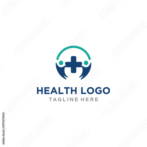 Health Logo Design with Medical Cross and People Symbol.