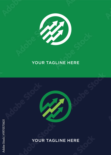 Modern business logo design with upward arrows in a circle.