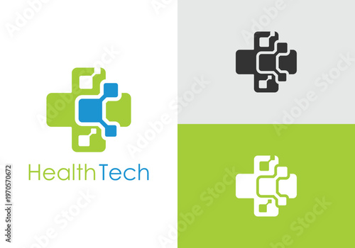Modern Health Tech Logo Design Medical Cross and Technology.