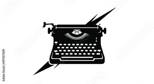 Vintage typewriter is superimposed with sharp lightning bolt graphics, suggesting a powerful creative burst.