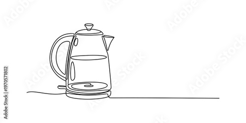 A single continuous line drawing of an electric kettle for boiling water in a minimalist style Vector, illustration