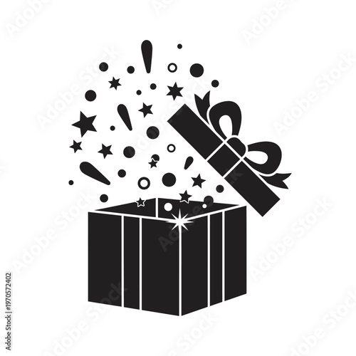 Black gift box with ribbon exploding.