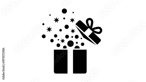 Black gift box with stars exploding.