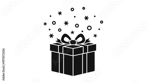 Black gift box with ribbon bow.