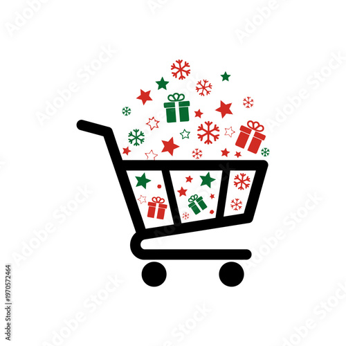 Black shopping cart with holiday items.