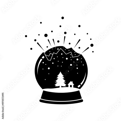Black Snow Globe Winter Wonderland Scene.