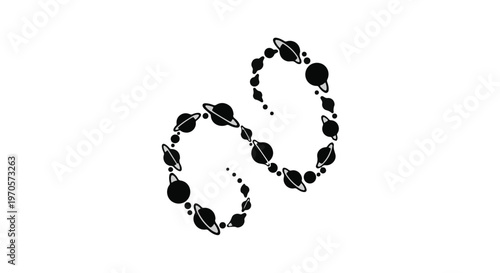 A chain of planets forms an infinity symbol in space, representing the vastness of the universe.