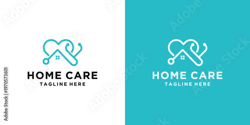 Home care logo design with heart and stethoscope concept.