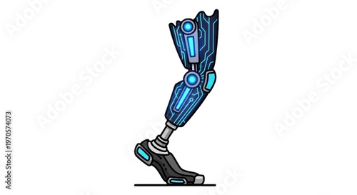 Innovative bionic leg with glowing circuits, envisioning advanced prosthetic technology and human augmentation
