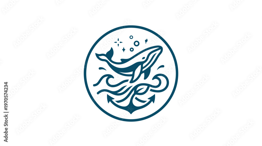 Obraz premium Ocean-Themed Whale And Anchor Logo Design