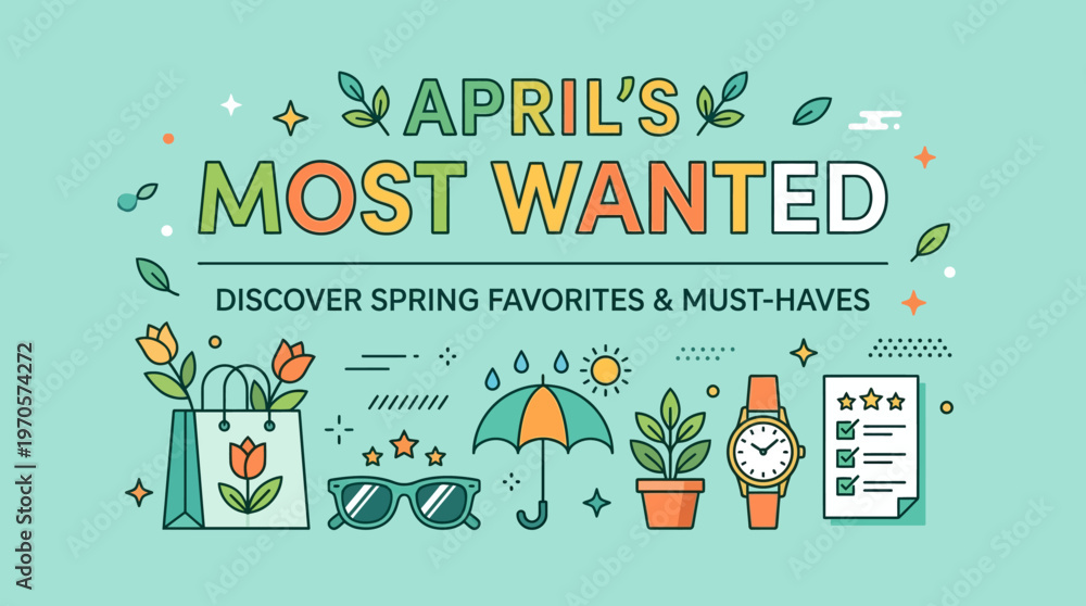 Obraz premium April's Most Wanted Graphic with Spring Icons