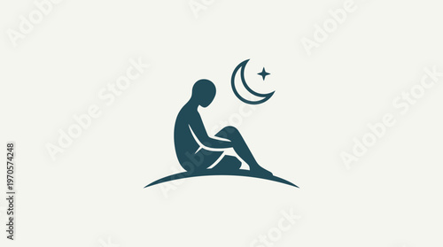 Silhouette Of A Person Praying With Crescent Moon
