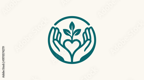 Caring Hands Holding a Growing Plant with Heart