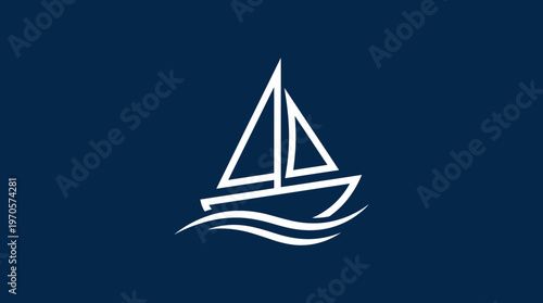 Minimalist White Sailboat Logo on Blue Background