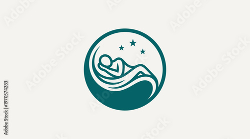 Tranquil Sleep Logo Person Relaxing in Bed with Stars