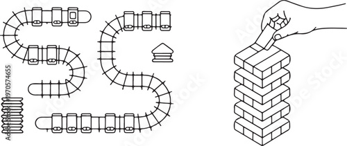 Hand stacking building blocks in a playful manner, illustrative graphic