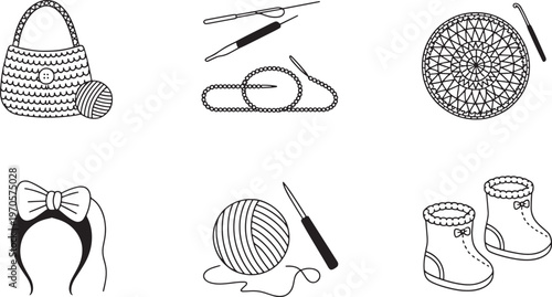 Set of Line Art Icons for Baby and Newborn Essentials, Including Accessories and Clothing Items