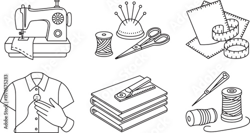 Vector Icons of Sewing and Tailoring Tools and Equipment