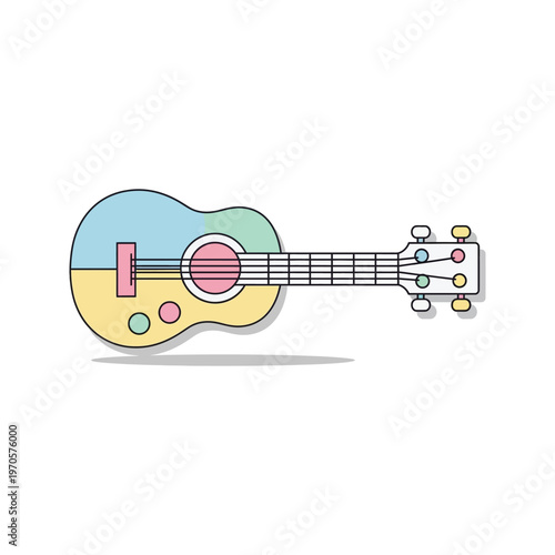 An isolated vector illustration of a classic brown wooden acoustic guitar with musical notes and strings on a white background, representing a melodic string instrument for jazz or rock music
