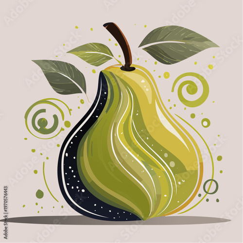 Green Pear Fruit Illustration Closeup.