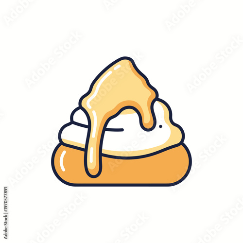 Detailed vector icon of a creamy dessert or profiterole covered in delicious golden agave nectar or honey, featuring a clean bold outline style.