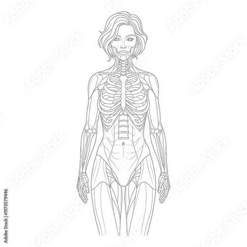 Human Anatomy Illustration: A detailed line drawing unveils the intricate network of the human skeletal and muscular system, offering a captivating glimpse into the structure of the human body.