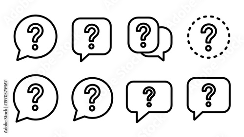 Question Mark Speech Bubble Line Icon Set FAQ, Help, and Support Symbols