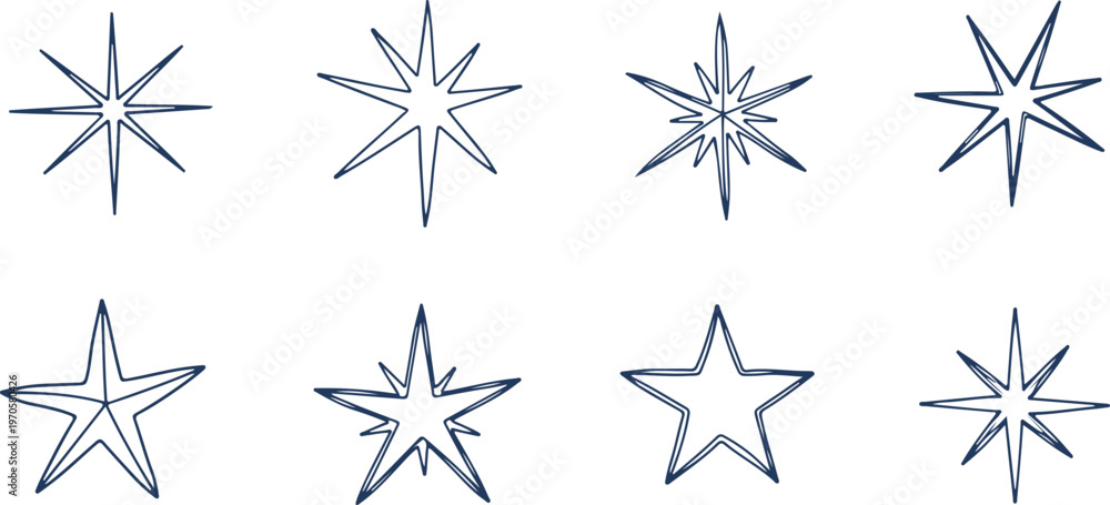Obraz premium Collection of various stylized starburst and star shapes with different point designs for graphic design projects