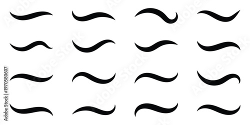 Swoosh tails collection, featuring retro sports underline black curly shapes, baseball text tails, and vector swooshes isolated on white background. Vintage swish shapes and brush strokes. Eps10