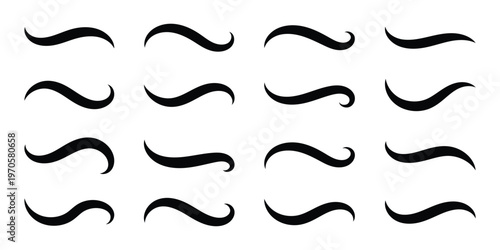 Vector swash swoosh tails flourish design. Curly black swish tails and sporty plume swirl logo  elements for retro banners. Hand drawn collection of curly swishes, swashes, swoops. Vector, Eps10.