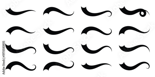 Abstract and retro swash swoosh tails icon set. Retro baseball swoosh tails vector swash for vintage sport font. Detailed calligraphy tail vector illustration perfect for underline text design. Eps10