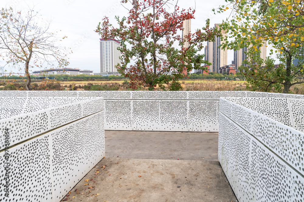Fototapeta premium spring park and modern city