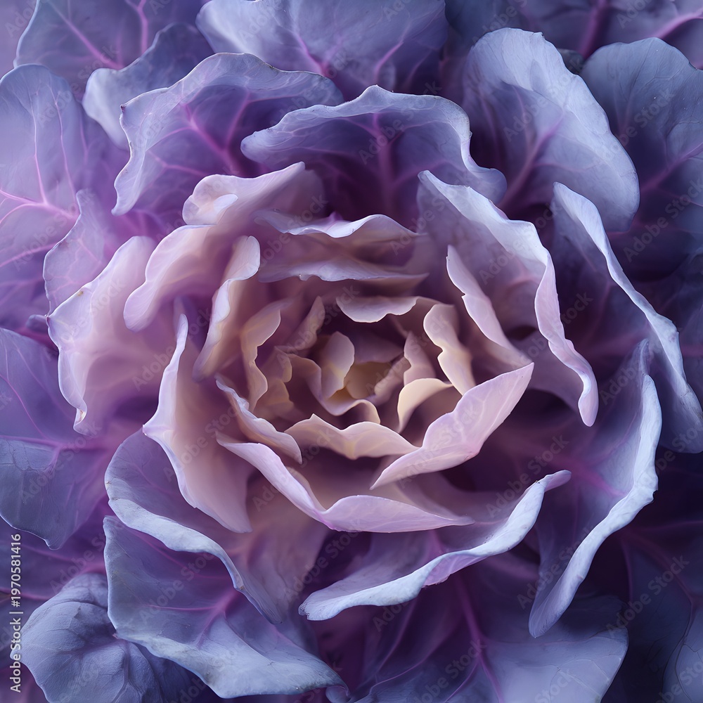 Obraz premium Purple cabbage macro close-up, abstract layered vegetable texture, artistic organic background