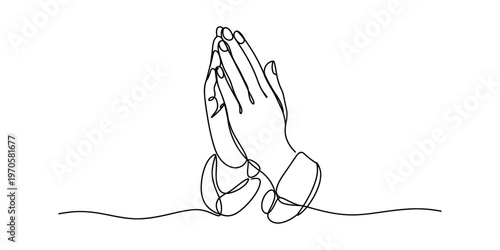 Foto Minimalist continuous line drawing of two human hands pressed together in a pray
