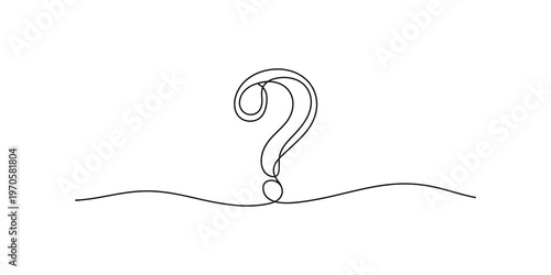 A minimalist single line drawing of a question mark symbol centered on a solid white background Vector, illustration