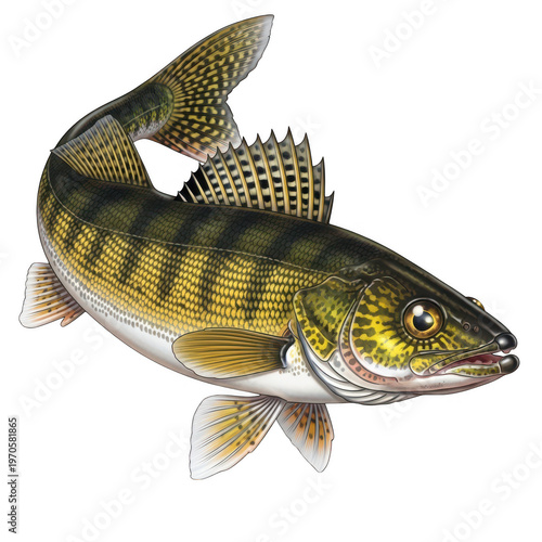 A detailed illustration of a fish with a prominent dorsal fin and spotted body