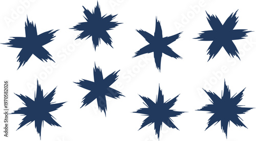 Set of stylized abstract starburst shapes with jagged edges arranged in grid pattern for graphic design projects