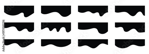 Collection of dividers shape black templates .Black curve top headline. Banner header. Collection of wavy decorative border for web design element vector.  Divider set isolated on white background.   