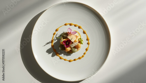 Wallpaper Mural Elegant plated fine dining dessert with edible flower garnish and sauce ring Torontodigital.ca