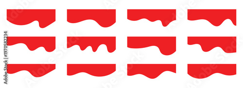 Red modern dividers shape templates. Curve lines, wave collection of abstract design element for top and bottom page web site design. Wavy red template frame for website on white background. Eps10.