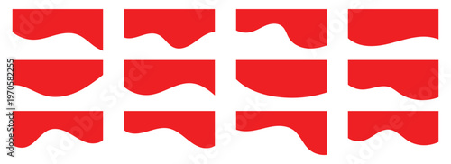 Collection of  red dividers shape templates. Modern separator header for website and app. Curve lines, wave collection of abstract design.  Vector illustration.  