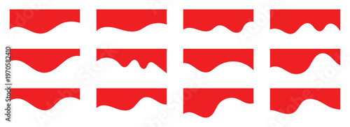 Collection of  red dividers shape templates. Modern separator header for website and app. Curve lines, wave collection of abstract design.  Vector illustration.  