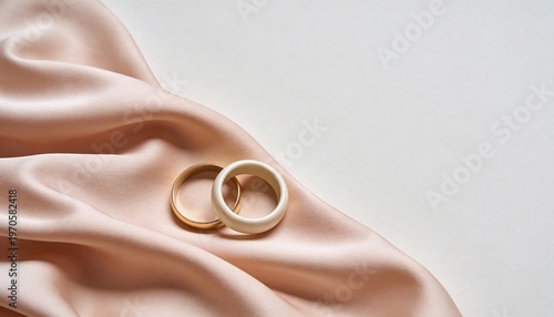 Elegant Wedding Rings on Soft Silk Fabric for Marriage Concept