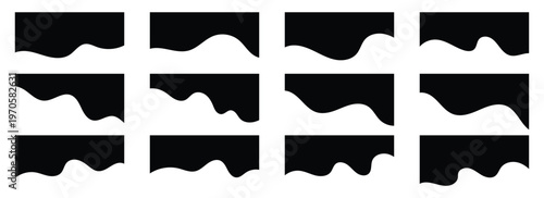 Abstract black wavy shape dividers icons set. Divider set suitable for banners, headers, backgrounds, decorative elements, website.  Isolated on white background. Eps10
