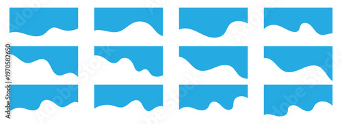 Abstract blue wavy shape dividers icons set. Divider set suitable for banners, headers, backgrounds, decorative elements, website.  Isolated on white background. Eps10
