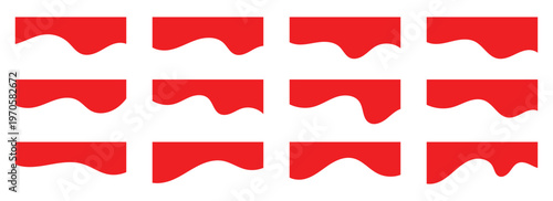 Abstract red wavy shape dividers icons set. Divider set suitable for banners, headers, backgrounds, decorative elements, website.  Isolated on white background. Eps10